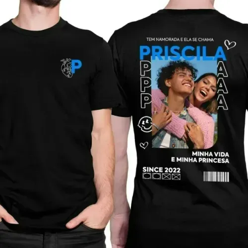Camiseta Personalizada Casal Frente E Costas Algodão - Estampa Personalizada