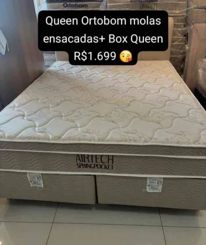 Maravilhosa Cama box queen bipartido + colchao queen ortobom