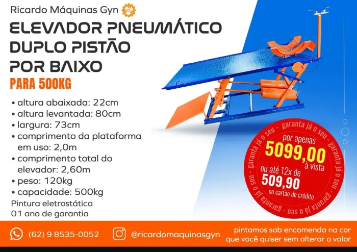 Elevador/Rampa para Moto Pneumática Duplo Pistão por baixo 500kg