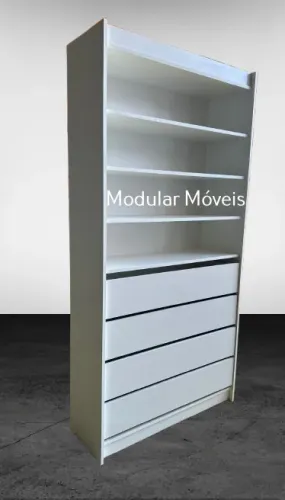 Estante Prateleira com 4 Gavetas - MDF Branco