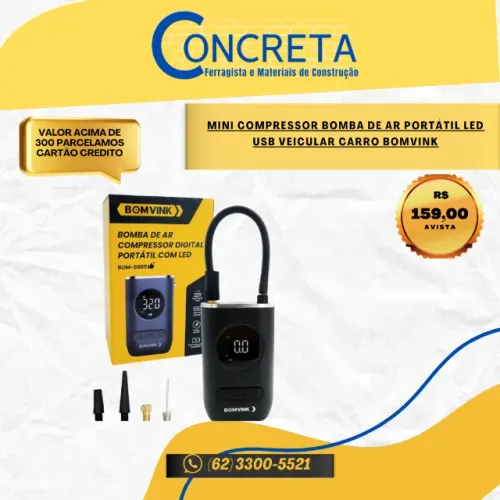 Mini Compressor Bomba De Ar Portátil Led Usb Veicular Carro Bomvink