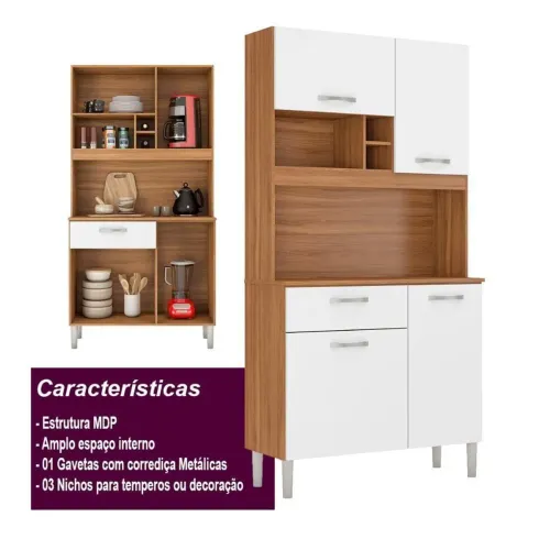 Armário de cozinha Kit Malta Amêndola branco Entrega/Montagem grátis