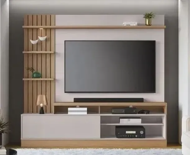 Painel para TV moderno com prateleiras e nichos