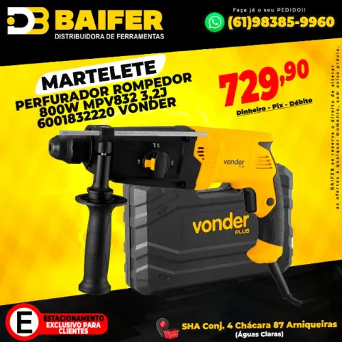 Martelete Perfurador Rompedor 800w MPV832 3,2J 6001832220 Vonder