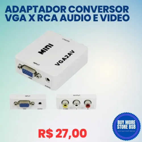 Mini Conversor Adaptador Vga Para Áudio E Vídeo Av Rca Ativo