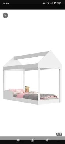 Cama solteiro montessoriana casinha com voal Rosa