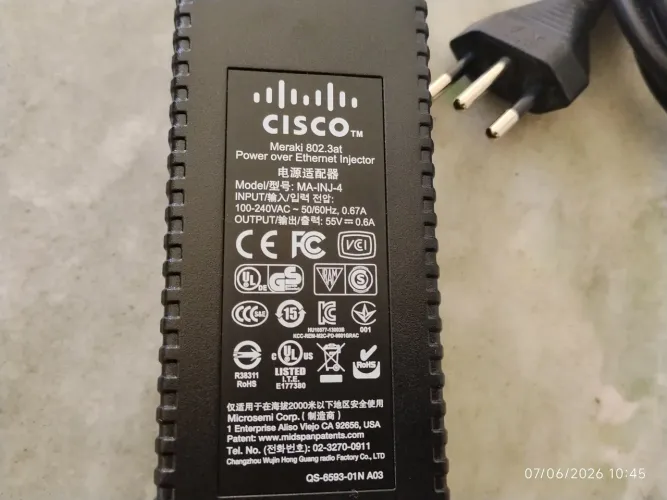 Injetor PoE Cisco Meraki MA-INJ-4 Sem Uso