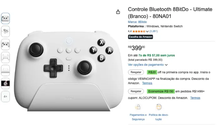 Controle Bluetooth 8BitDo - Ultimate (Branco)