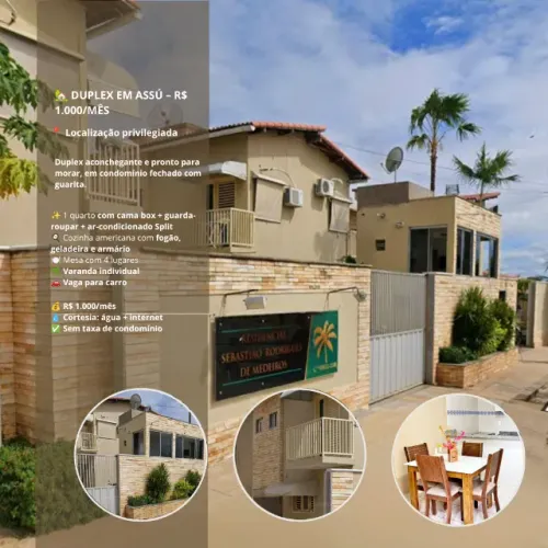 DUPLEX MOBILIADO EM ASSÚ - R$ 1.000 - CORTESIA ÁGUA E INTERNET I