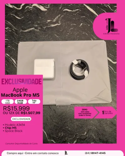 MACBOOK PRO M5, 1TB, 24GB RAM, TELA 14?, CHIP M5, ZERO SEM CAIXA, LANÇAMENTO!!