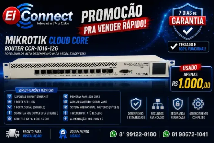 MikroTik CCR1016-12G Cloud Core Router 12 Portas Gigabit Usado