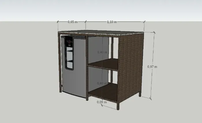 Bancada para Cervejeira de Junco Sintético Rattan Fibra Vime com pedra de Mármore