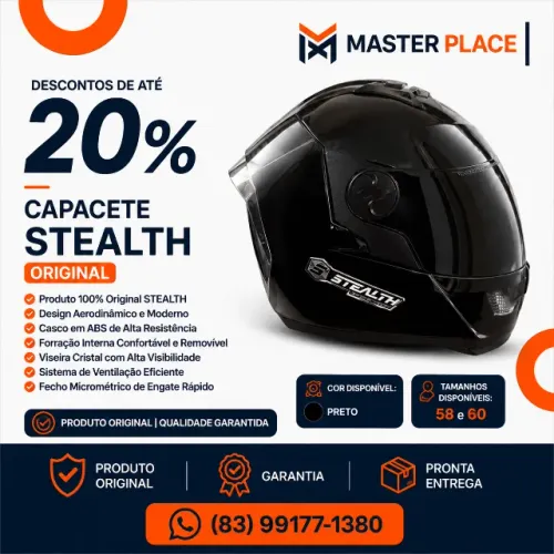 Capacete STEALTH Original com Viseira Fumê e Aerofólio NOVO!