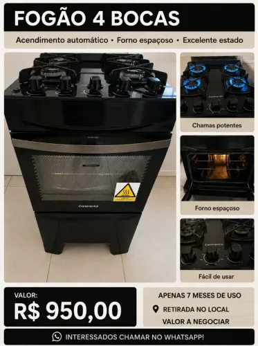 Fogao Semi-Novo, Mesa Vidro
