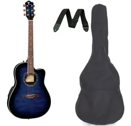 Violão Eagle Ch306 Fibra Aço Semifolk Elétrico 5 Controles Cutway Afinador Azul Sombreado<br>