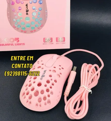 Mouse Gamer Led Rgb Óptico 3200 Dpi Ergonômico Rosa Wb905