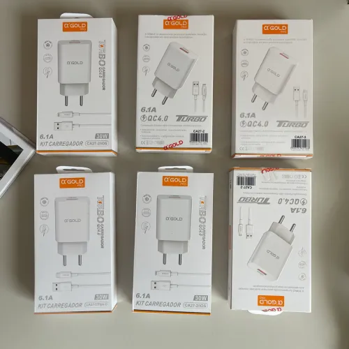 Kit Carregador Turbo aGOLD 30W 6.1A QC4.0 Carga Rapida com Cabo iPhone ou Tipo C 