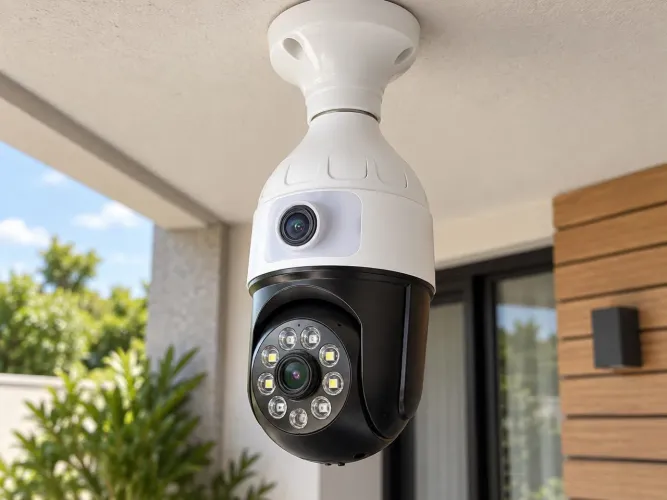 Câmera de Segurança Wi-Fi Dupla Lente Jortan JT-9696 Tipo Lâmpada 360°