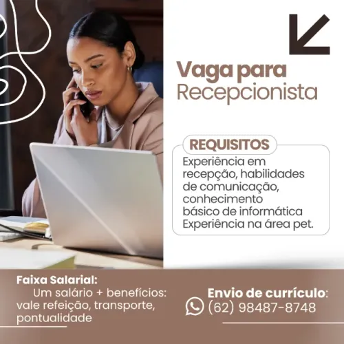 Vaga de recepção Clínica Veterinária