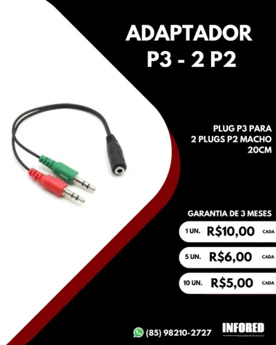 Adaptador P3 para 2 P2