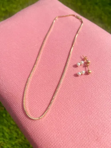 Corrente 40cm e Brinco ouro 18k