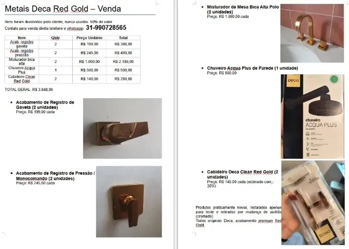 Conjunto de metais Deca Red Gold (NOVO) 50% de desconto