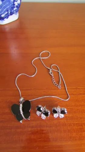 Conjunto de Corrente com Brincos - Borboleta com Zircônias