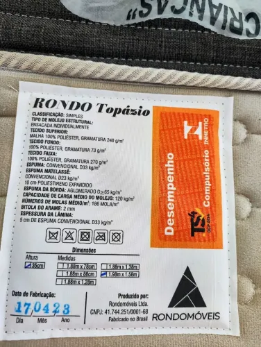 Colchão Rondomóveis Topázio - tamanho queen, D33 com molas ensacadas individualmente
