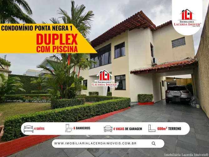 Condomínio Ponta Negra I - Casa Duplex Alto Padrão 4 Suítes, Piscina e Espaço Gourmet