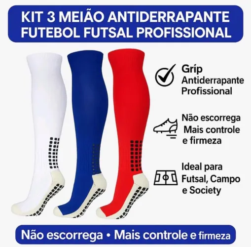 Kit 3 Meiões Antiderrapante Futebol Unissex
