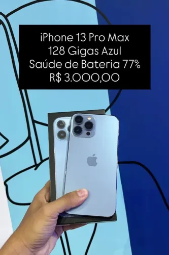 Seminovo: iPhone 13 Pro Max 128GB / Azul / Saude de Bateria 77% - Loja Fisica