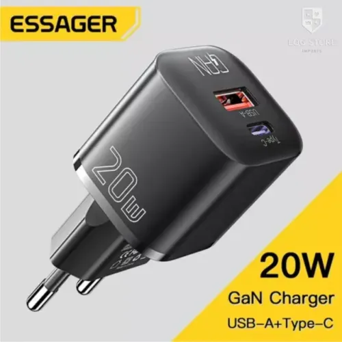 Carregador Essager 20w P/ Iphone Carregamento Rápido USB A + C. Android e Iphone