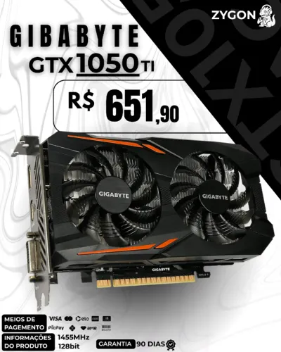 [S/ NOVO] Placa de Vídeo GTX 1050 TI OC Gigabyte GDDR5 128bit - Garantia 90 Dias
