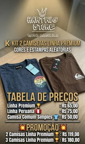 Kit 2 Camisetas Masculinas Linha Premium - Pronta Entrega