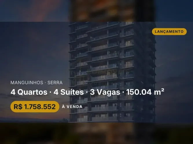 Incrível apartamento em Manguinhos com 4 suítes e 3 vagas de garagem!