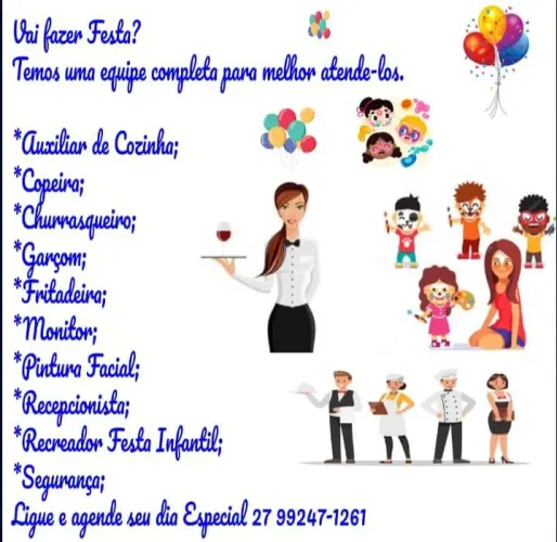 Vai Fazer Festa? Temos Garçom,Fritadeira,Copeira,Churrasqueiro,Recreador