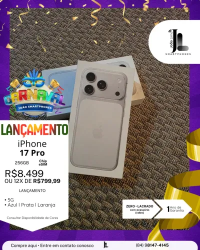 IPHONE 17 PRO, 256GB, CHIP ESIM, LACRADO, LANÇAMENTO!