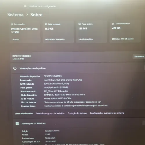 Dell latitude 5450 - intel core ultra 5 135U, 16gb ddr 5 (5600mhz), ssd 512gb, win 11 pro