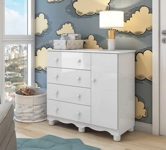 Cômoda Junior 1 portas 4 Gavetas Dividimos Em Até 10x Sem Juros