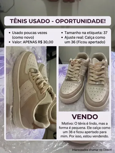 Tênis usado poucas vezes