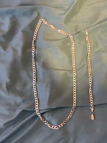 Corrente prata 925 mista com pulseira 925 prata banhada 