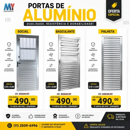 Queima de estoque porta de alumínio brilhante
