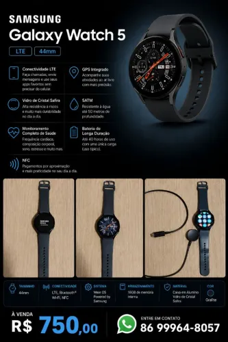 Samsung Galaxy Watch 5 LTE 44mm GPS NFC 5atm - muito conservado, grafite