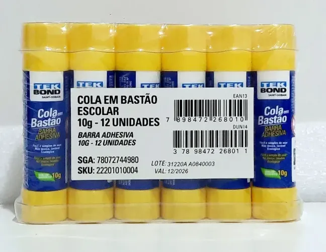 Cola em Bastão Escolar - 12 Unidades