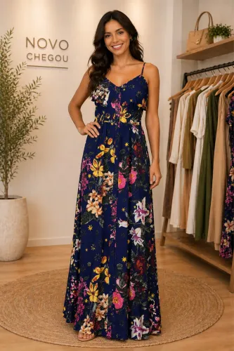 Vestido floral longo 