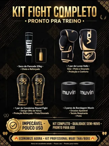 ? KIT FIGHT COMPLETO - PRONTO PRA TREINO ?* *PRETO E DOURADO - SEMI-NOVO IMPECÁVEL*