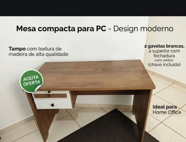 Mesa para PC / Home Office Compacta com 2 Gavetas - Linda e Conservada