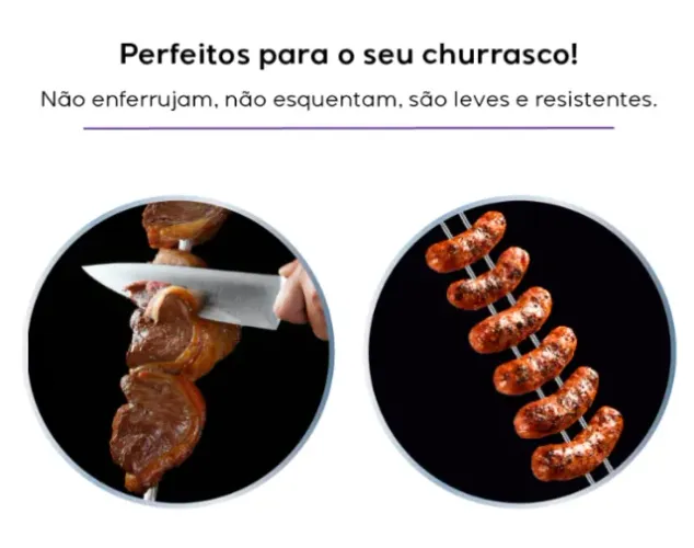 Kit com 4 Espetos de Alumínio para Churrasco - Leves e Não Enferrujam