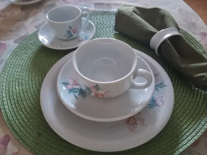 Jogo Chá e Café porcelana Schmidt 48 peças com talheres