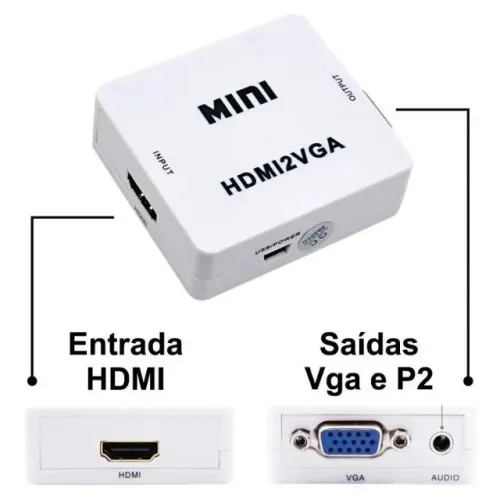 Conversor Adaptador HDMI para VGA com Alimentação Entrada P2